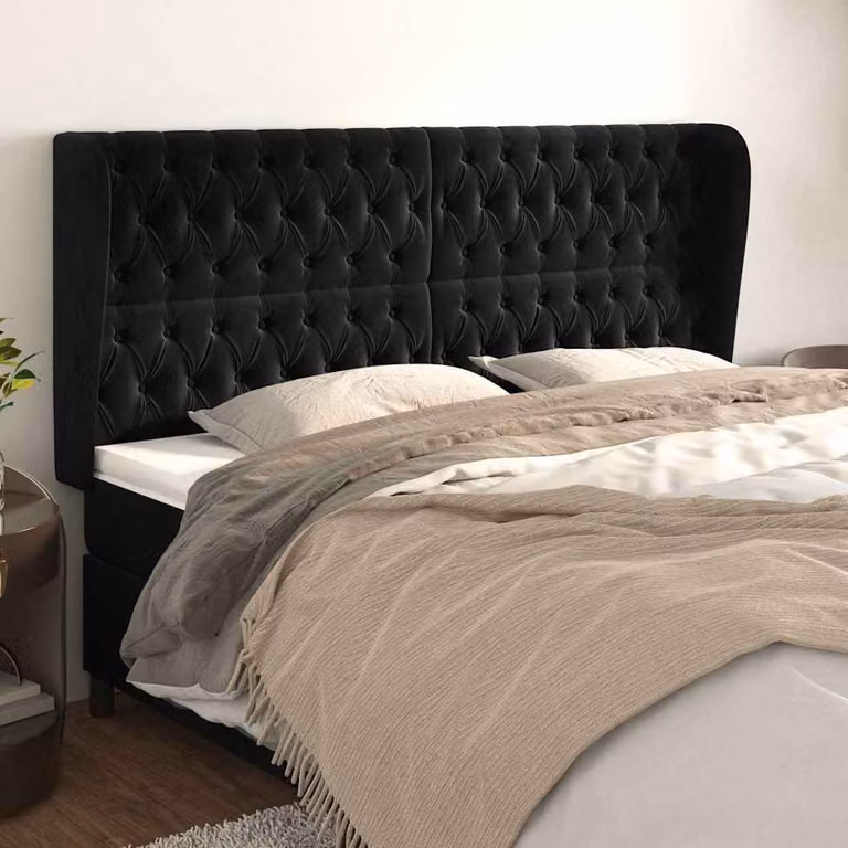 Testiera ad Orecchio vidaXL in Velluto Nero L: 183 cm, P: 23 cm, H: 118/128 cm