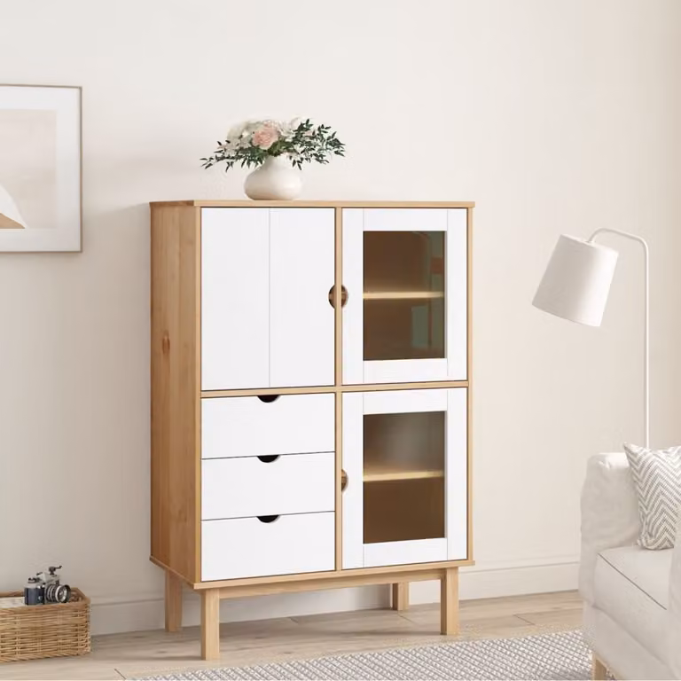 Credenza OTTA vidaXL in legno di pino marrone e bianco L 85 cm, P 43 cm, H 125 cm