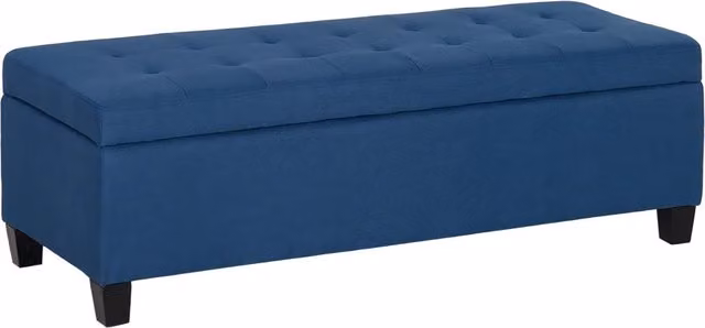 Panca contenitore con poggiapiedi Xylo in tessuto blu con bottoni L: 125 cm, P: 49 cm, H: 41 cm