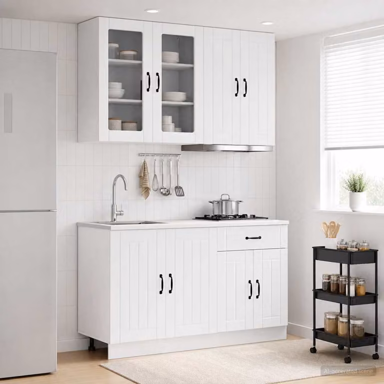 vidaXL Unità Pensile da Cucina LUCCA Moderna in MDF Bianco Lucido con Ante in Vetro