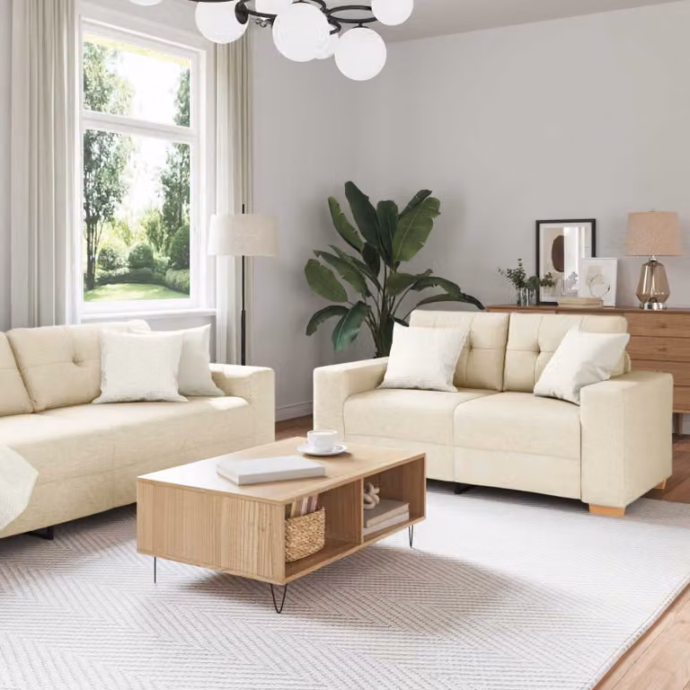 Set di divani vidaXL moderno beige in tessuto con 1 divano a 3 posti e 1 divano a 2 posti L: 221 cm x 82 cm x 80 cm