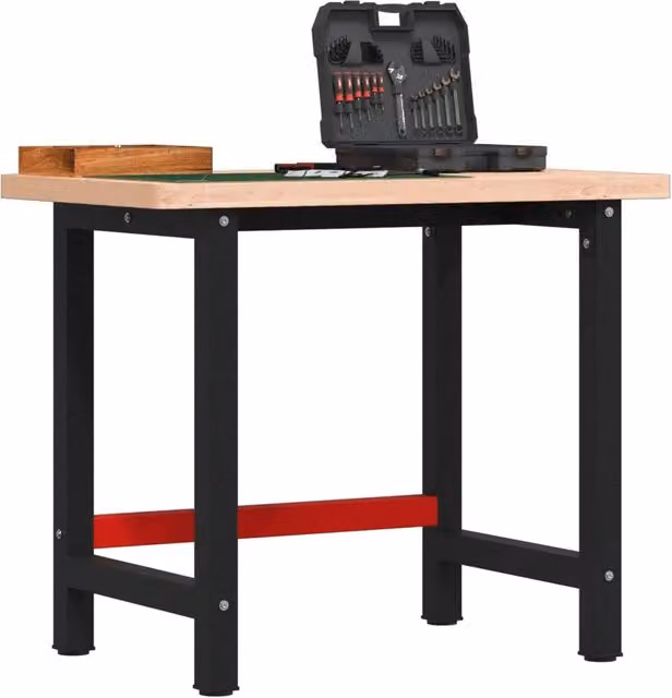Banco Lavoro VIDAXL in Legno di Faggio e Metallo, Multicolore, L 100 cm x P 57 cm x H 83 cm