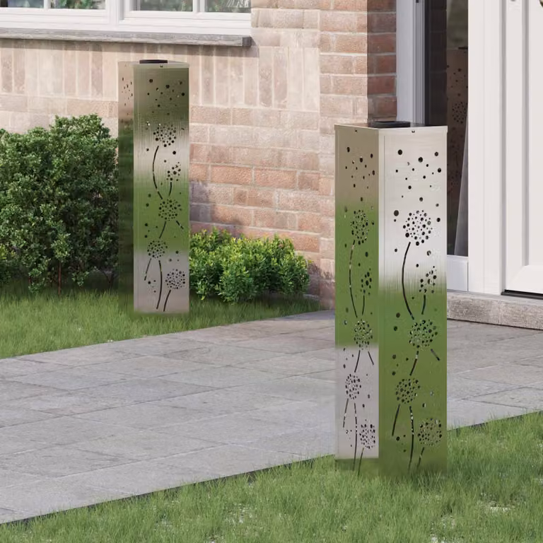 Set di 2 faretti LED solari vidaXL per sentieri e giardino, colore argento, H x L x P: 80 x 18 x 18 cm, luce bianco caldo