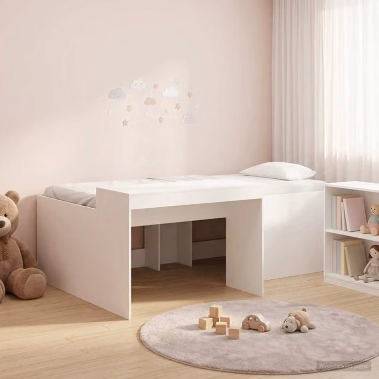 Letto alto per bambini vidaXL con scrivania e scomparti laterali, Bianco e Rovere, L/P/H: 200 x 80 x 123,5 cm