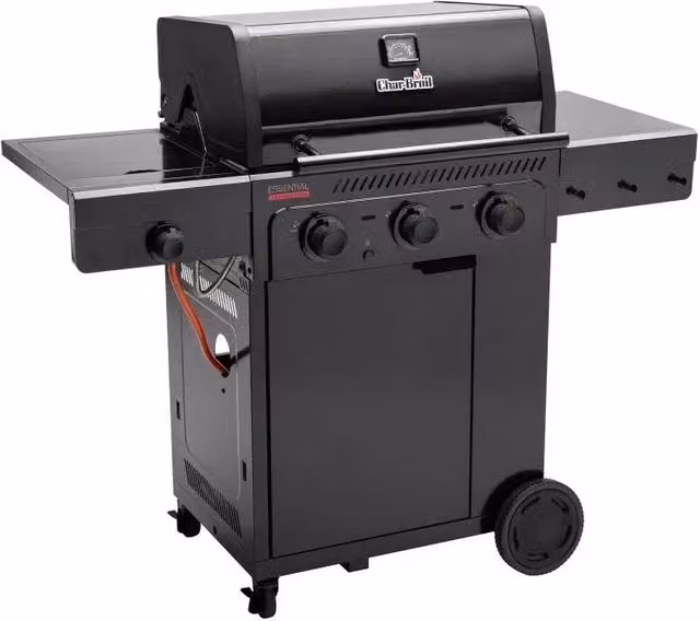 Barbecue a gas Char-Broil con 3 bruciatori, griglie in ghisa e ripiano laterale, nero