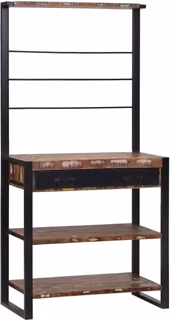 Scaffale da cucina vidaXL in legno e metallo stile rustico, Multicolore e nero, L: 80 cm, P: 40 cm, H: 160 cm