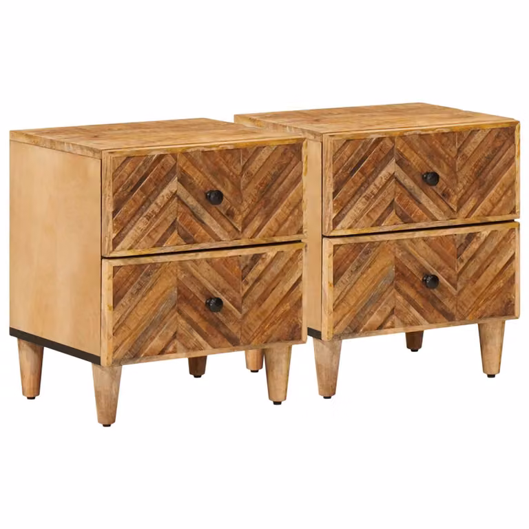 Set di 2 comodini moderni vidaXL in legno di mango massello marrone L: 40 cm, P: 33 cm, H: 46 cm