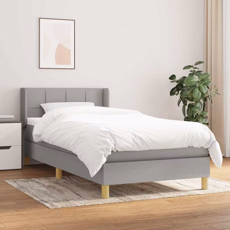 vidaXL Giroletto a Molle con Materasso Ibrido in Tessuto Grigio e Bianco L/P/H: 190 x 90 x 88 cm
