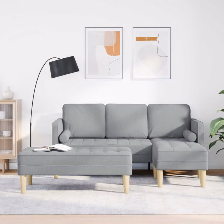 Set di divani angolari vidaXL in tessuto reversibile, modello moderno per soggiorno, Grigio e Beige, L/P/H: 173 x 131 x 67 cm