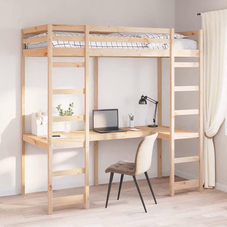 Struttura per letto soppalco singolo vidaXL in pino massello naturale 90 x 200 cm
