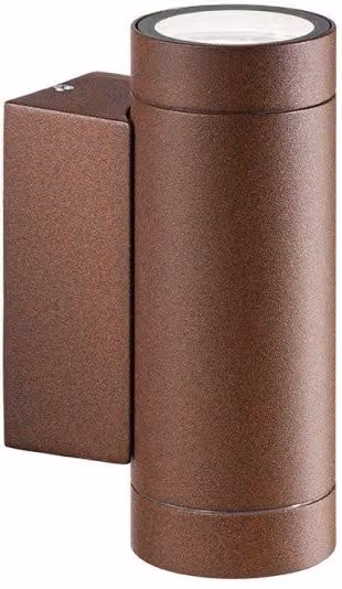 Applique da esterno Gea Tube con vetro trasparente e finitura marrone, illuminazione up/down per giardino e terrazza, IP54