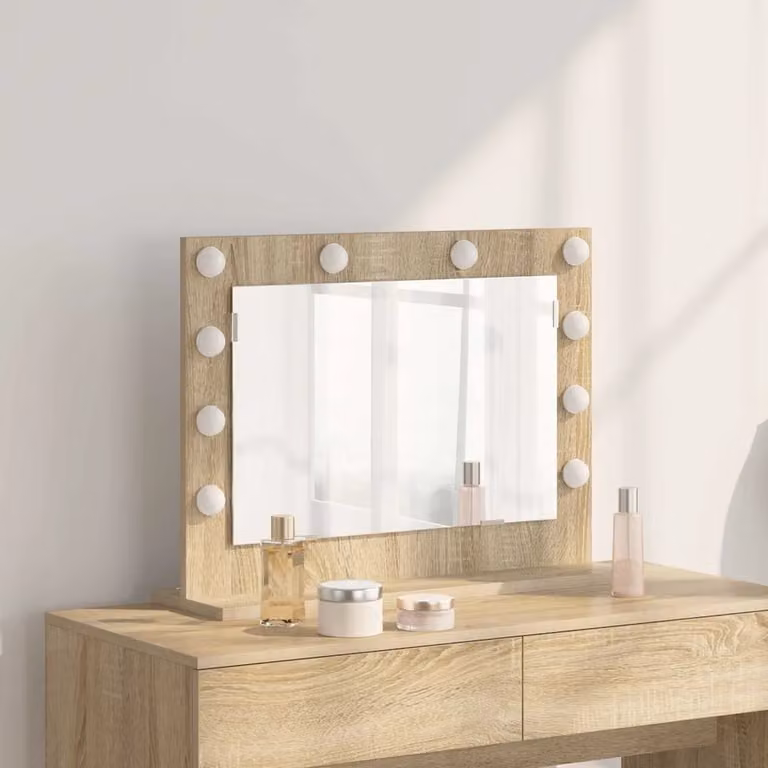 Specchio da vanità moderno vidaXL con luce LED e porta USB, colore marrone, L 60 cm x P 45 cm x H 18 cm