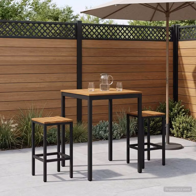 vidaXL Tavolo da Bar da Giardino NAARDEN in Legno di Acacia, Marrone e Nero, L/P/H: 60 x 80 x 105 cm