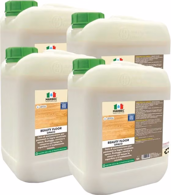 Cera per parquet Marbec Beauty Floor opaca trasparente a base d'acqua, confezione da 4 x 5 l