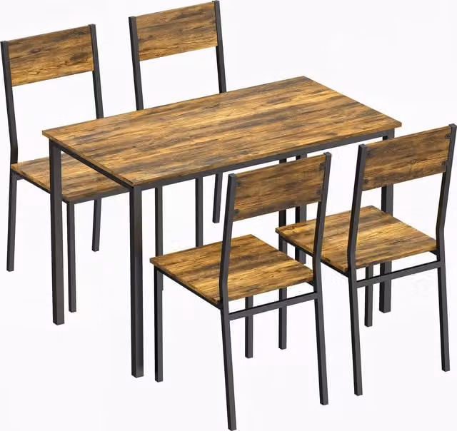Set tavolo da pranzo e 4 sedie HOMCOM in stile rustico marrone con gambe in metallo e legno per cucina e sala da pranzo
