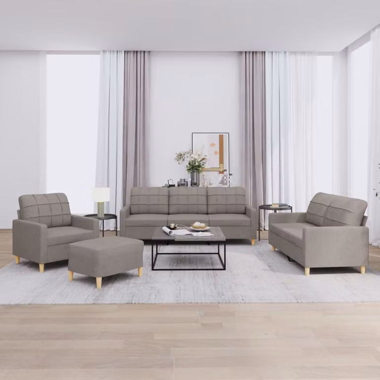 vidaXL Set di Divani Moderno 4 Pezzi in Tessuto Beige e Grigio con Cuscini e Pouf