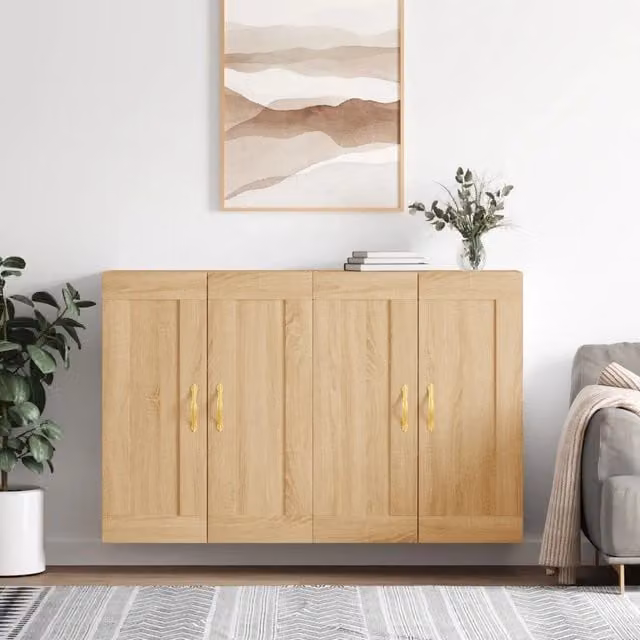 Set di 2 armadietti a parete vidaXL in legno e metallo colore rovere, design moderno con ante a battente per bagno