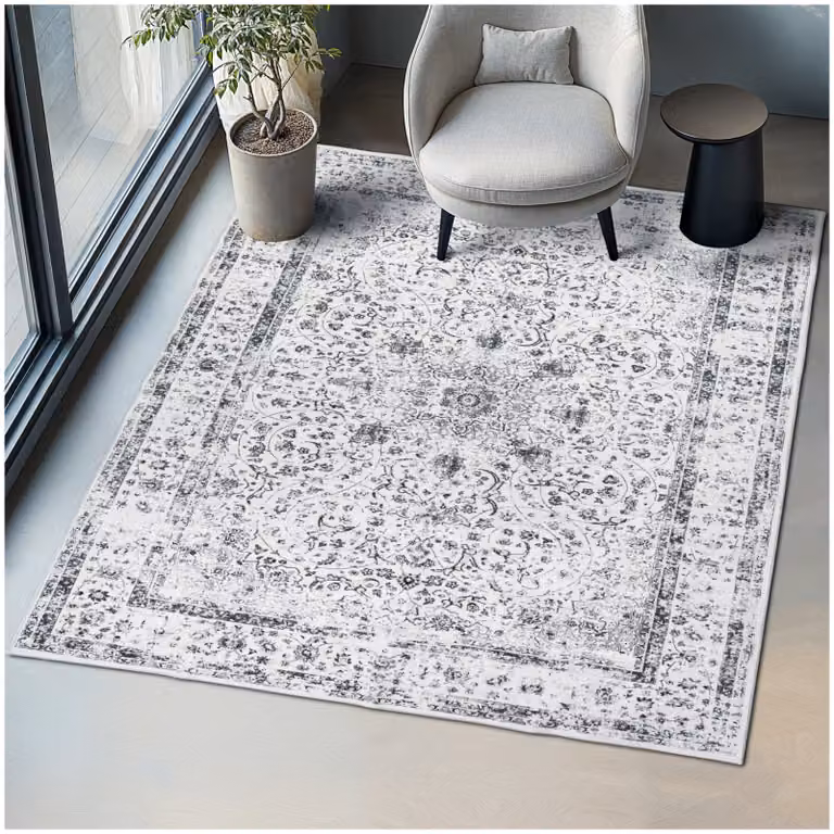 Tappeto design vintage oriental in poliestere grigio tectake L: 200 cm, P: 274 cm