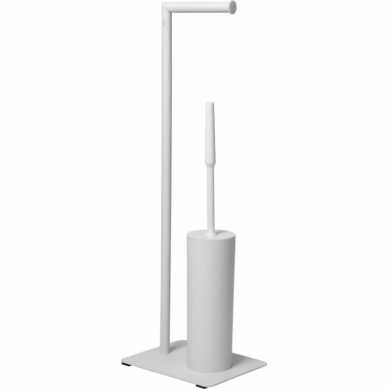 Piantana portascopino e portarotolo VESTIAMO CASA in acciaio inox bianco H: 68 cm, L: 23 cm, P: 18 cm