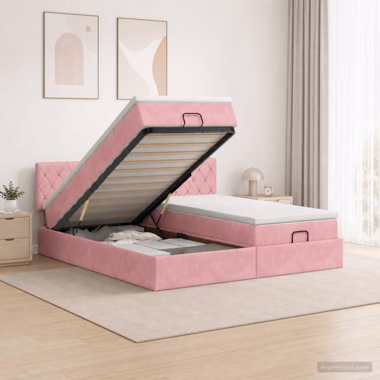Letto ottomano con materasso e testiera vidaXL in velluto rosa, L/P/H: 180 x 200 x 88 cm
