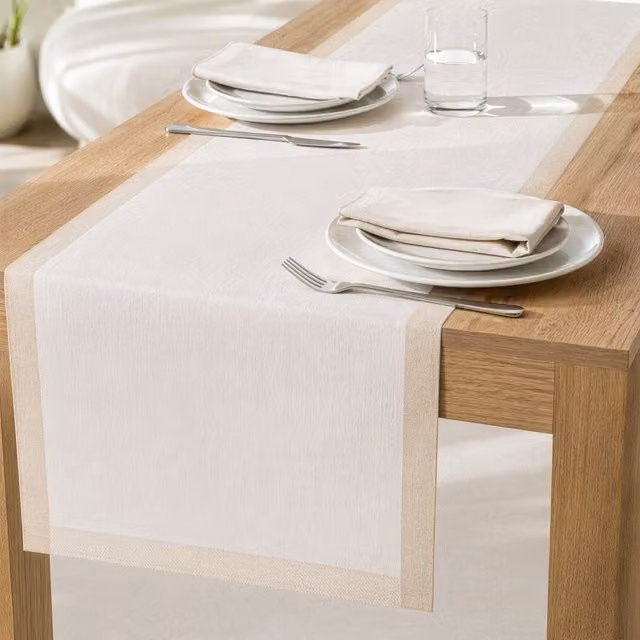Runner Chambray Kasanova beige bordato L 120 cm x P 40 cm