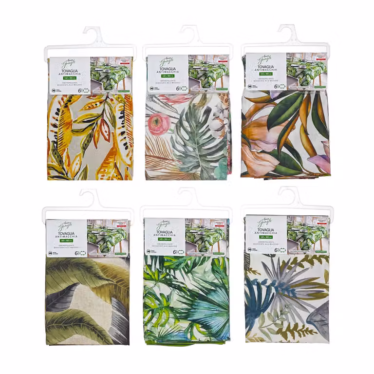 Tovaglia Antimacchia Vestiamo Casa Linea Jungle Multicolore per 6 Posti L: 140 cm, P: 180 cm