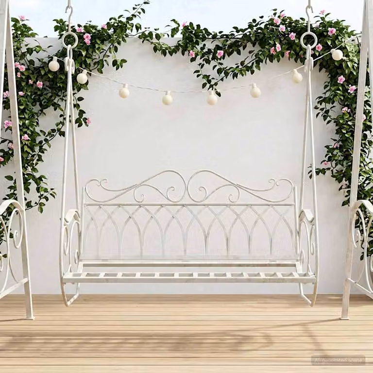Panchina a dondolo vidaXL in acciaio verniciato bianco L: 112 cm, P: 60 cm, H: 126,5 cm