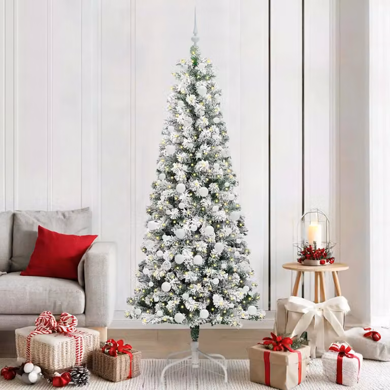 Albero di Natale Artificiale vidaXL con Luci LED Dimmerabili Bianco Caldo, Verde e Bianco, Altezza: 210 cm