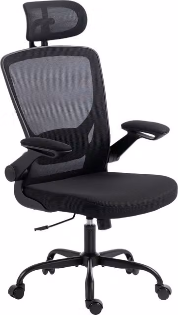 Sedia da ufficio ergonomica HOMCOM in rete nera con poggiatesta regolabile e braccioli