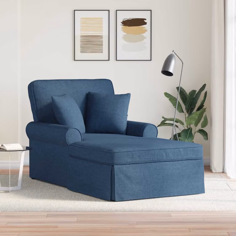 vidaXL Chaise Longe Moderna in Tessuto Blu con Gonna e Cuscini, 3 Pezzi, H x L x P: 91 x 157 x 91 cm