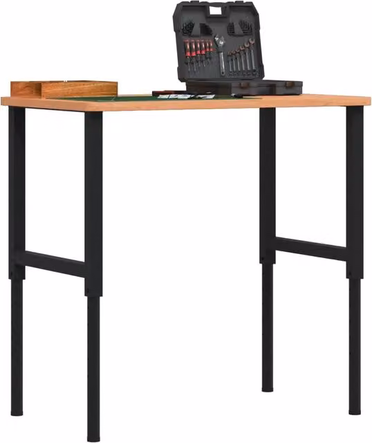 Banco da Lavoro Regolabile VIDAXL in Legno di Faggio e Metallo Nero L: 100 cm, P: 60 cm, H: 71,5-98 cm