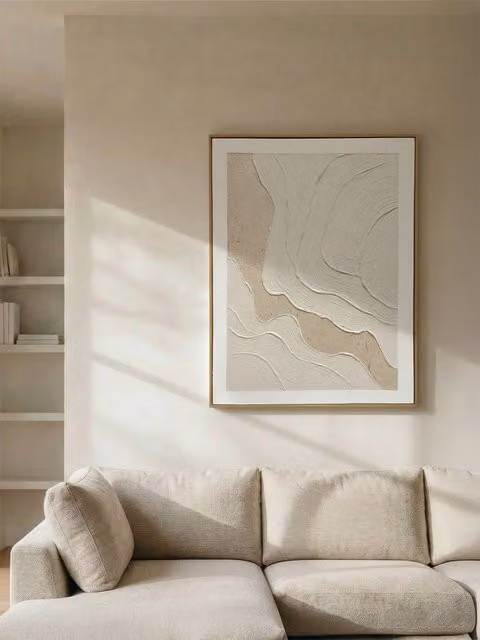 Quadro astratto Land Kenay Home, stile minimalista, colori beige e bianco, L: 80 cm x H: 100 cm