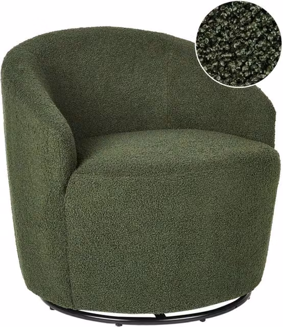 Poltrona girevole 360° BELIANI in tessuto bouclé verde con schienale curvo e base dorata in stile Art Deco