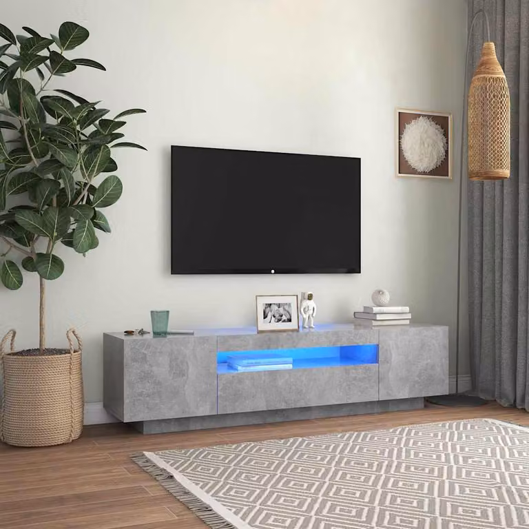 Mobile Porta TV Moderno vidaXL con Luci LED Integrate Grigio, L 160 cm x P 35 cm x H 40 cm