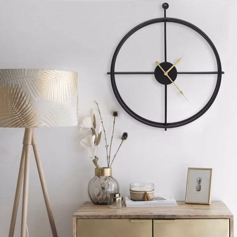 Orologio da parete analogico rotondo vidaXL in metallo nero, Diametro: 52 cm