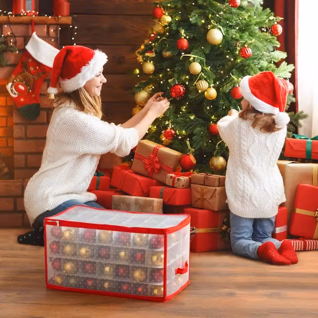 Organizer per palline di Natale trasparente con coperchio L: 52,5 cm, P: 30 cm, H: 30 cm