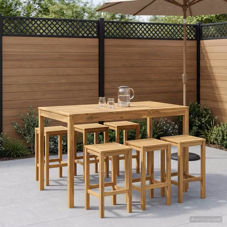 vidaXL Tavolo da Bar per Giardino e Terrazzo in Legno di Acacia Bianco e Marrone L: 147 cm, P: 88,5 cm, H: 105 cm