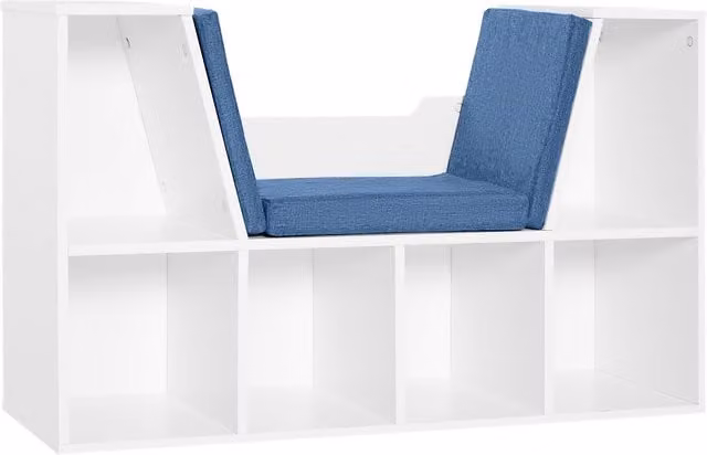 Libreria HOMCOM Design Contemporaneo con 6 Scomparti e 3 Cuscini, Bianco e Blu, L 102 x P 30 x H 61 cm