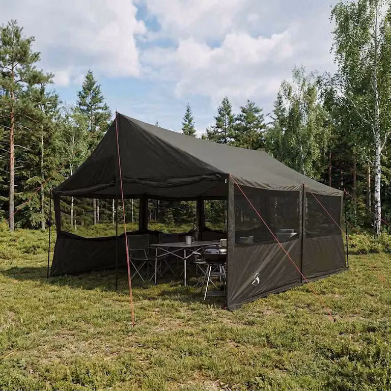 Tenda Familiare vidaXL Moderna in Poliestere e Acciaio, Marrone e Grigio, L: 450 cm, P: 400 cm, H: 265 cm