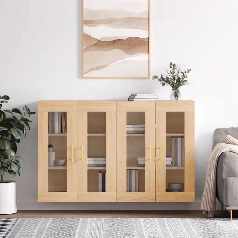Set di 2 armadietti a parete vidaXL in legno e vetro con ante in vetro, colore marrone rovere, design moderno