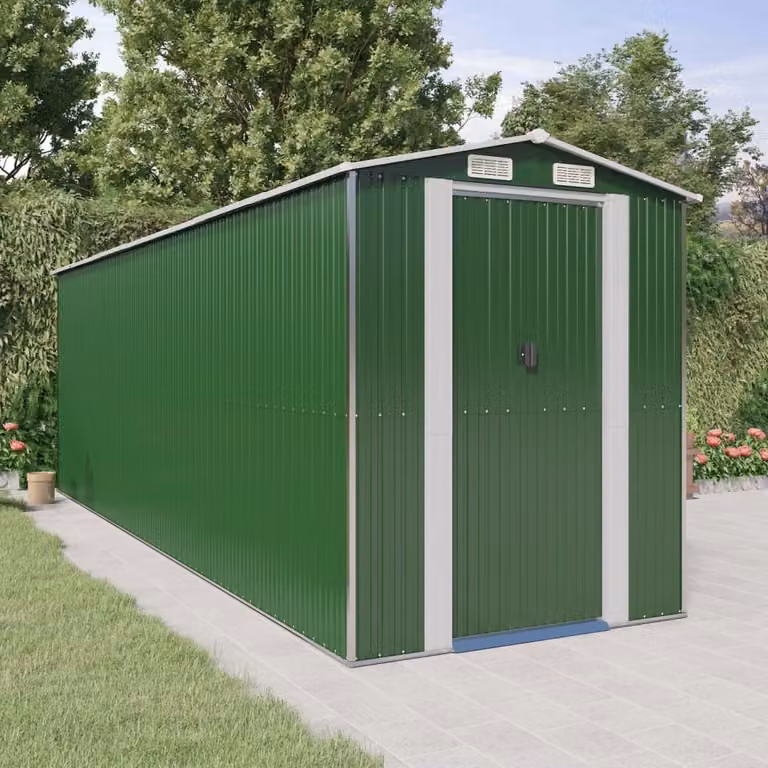 Capanno da Giardino vidaXL in Acciaio Zincato Verde L: 606 cm, P: 192 cm, H: 223 cm