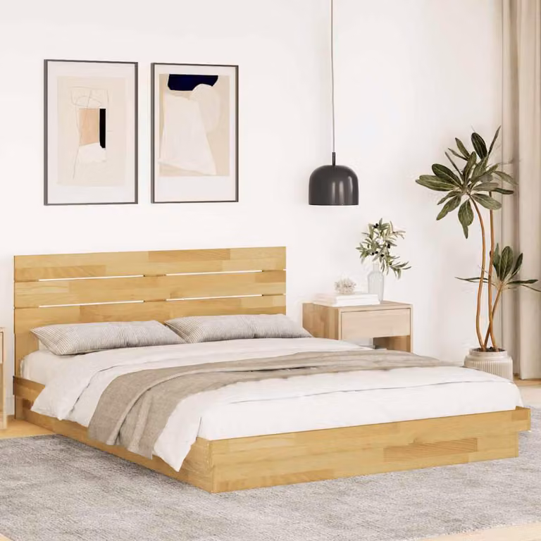 vidaXL Struttura Letto con Testiera in Legno Massello Colore Rovere, L/P/H: 206 x 150 x 79 cm