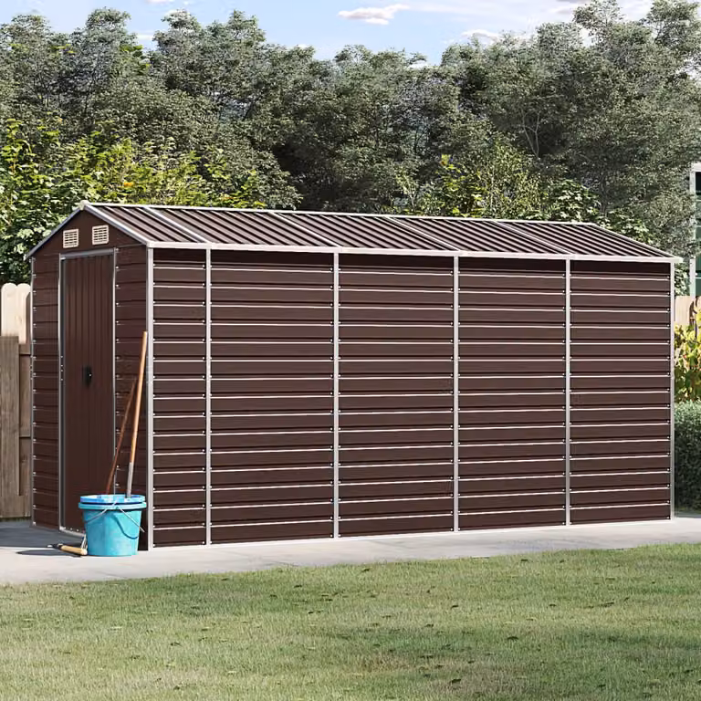 Casetta da giardino vidaXL in acciaio zincato marrone L: 191 cm, P: 385 cm, H: 198 cm