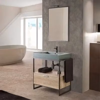 Mobile bagno a terra Kubic Inbagno nero con lavabo verde e specchio L: 75,0 cm, P: 46,5 cm, H: 74,5 cm