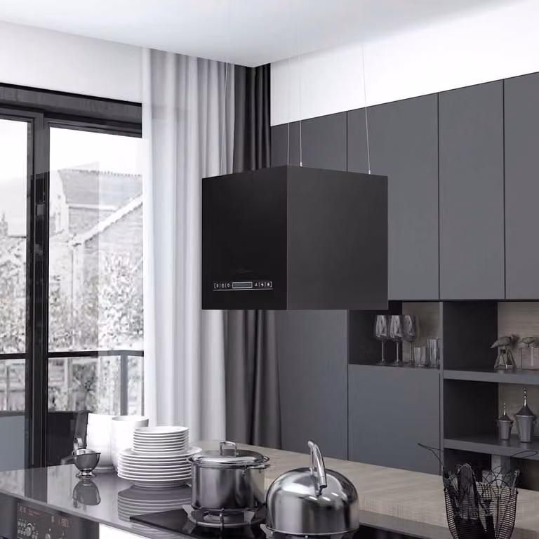 Cappa da cucina ad isola sospesa vidaXL in acciaio, con display LCD e sensore, disponibile in nero o argento