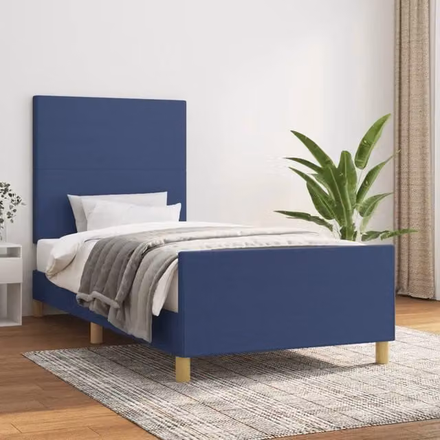 Giroletto VIDAXL in tessuto blu con struttura in legno di larice e doghe fisse, L/P/H: 90 x 190 x 30 cm