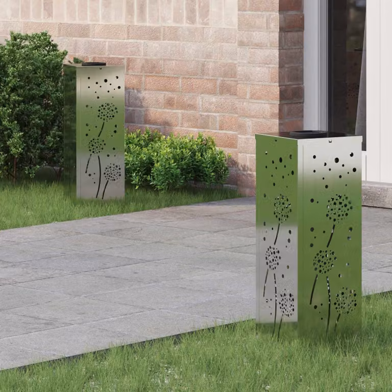 Set di 2 faretti LED solari vidaXL per sentieri e giardino, colore argento, H x L x P: 50 x 18 x 18 cm, luce bianco caldo