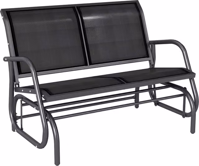 Sedia a dondolo da giardino XYLO a 2 posti con meccanismo oscillante e braccioli, colore nero, L 120 cm x P 70 cm x H 85 cm