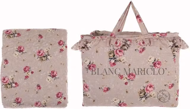 Trapunta Matrimoniale Blanc Mariclò Shabby Chic con Fantasia Floreale, Coperta Primaverile in Poliestere, Colore Beige, Viola e Rosa