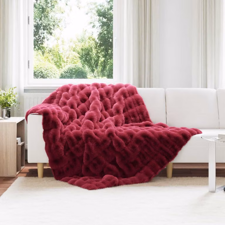 Set di 4 copertine antiscivolo vidaXL Olite in finta pelliccia di coniglio rossa, L 220 cm x P 150 cm